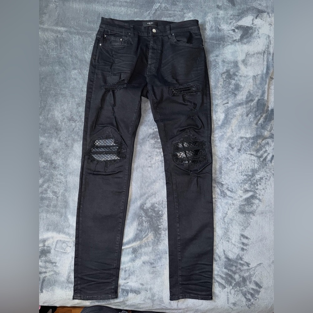 AMIRI Black Skinny Jeans with Mesh Patch Knees